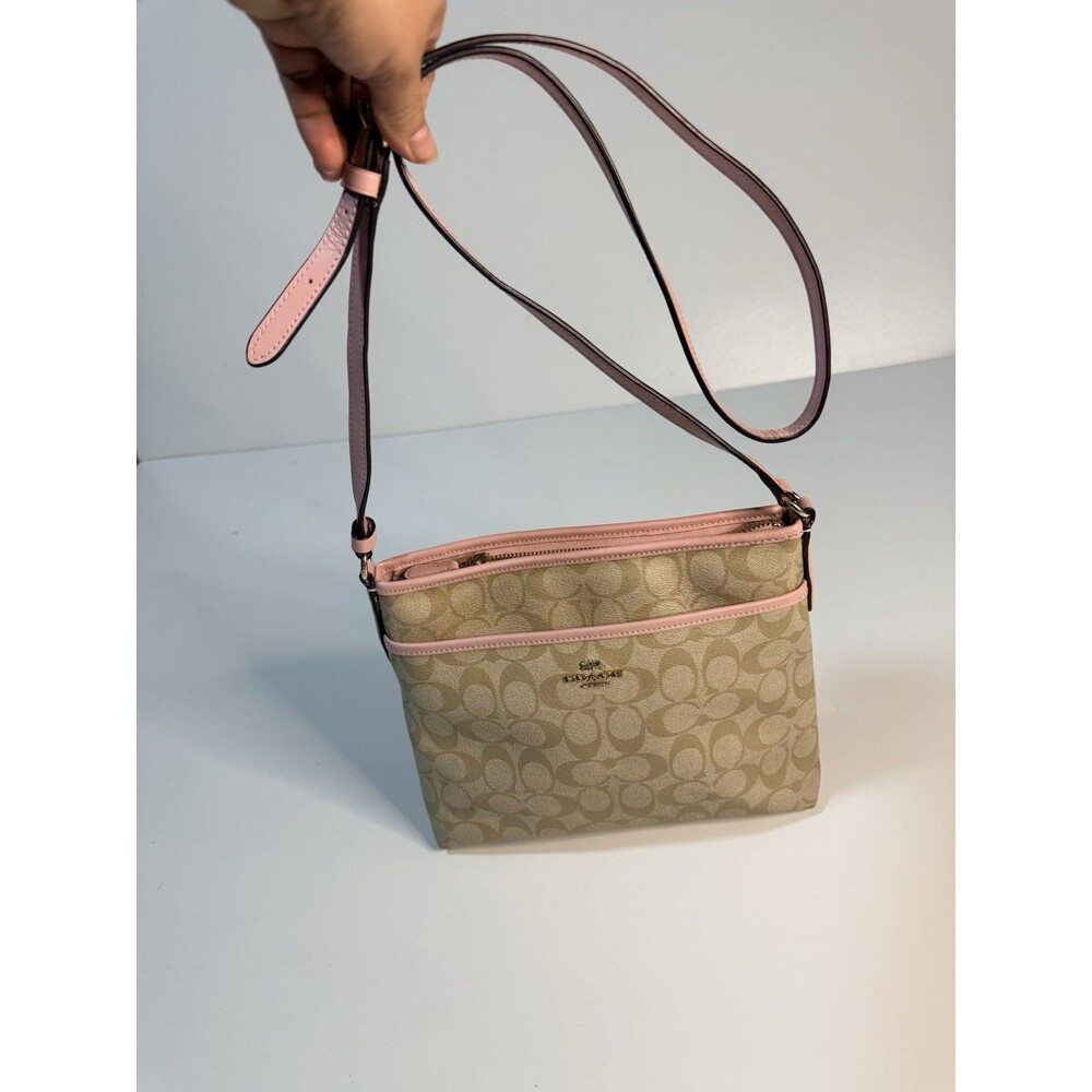 Coach Beige Signature Crossbody with Pink Trim - Picture 3 of 16